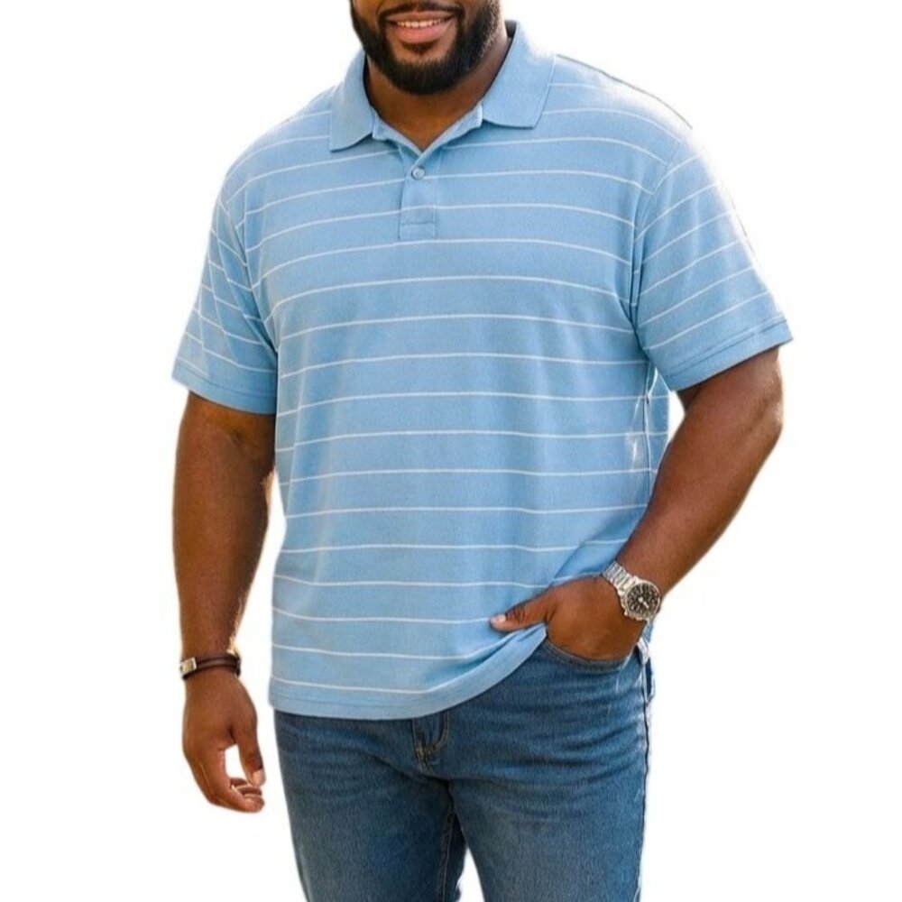 Cremeux Classics Mens XXL Polo Shirt Blue Striped 100% Cotton Casual Top